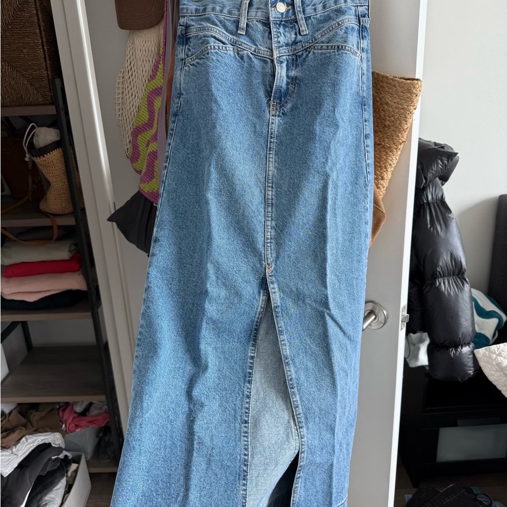 Mango Light Blue Denim Maxi Skirt XS